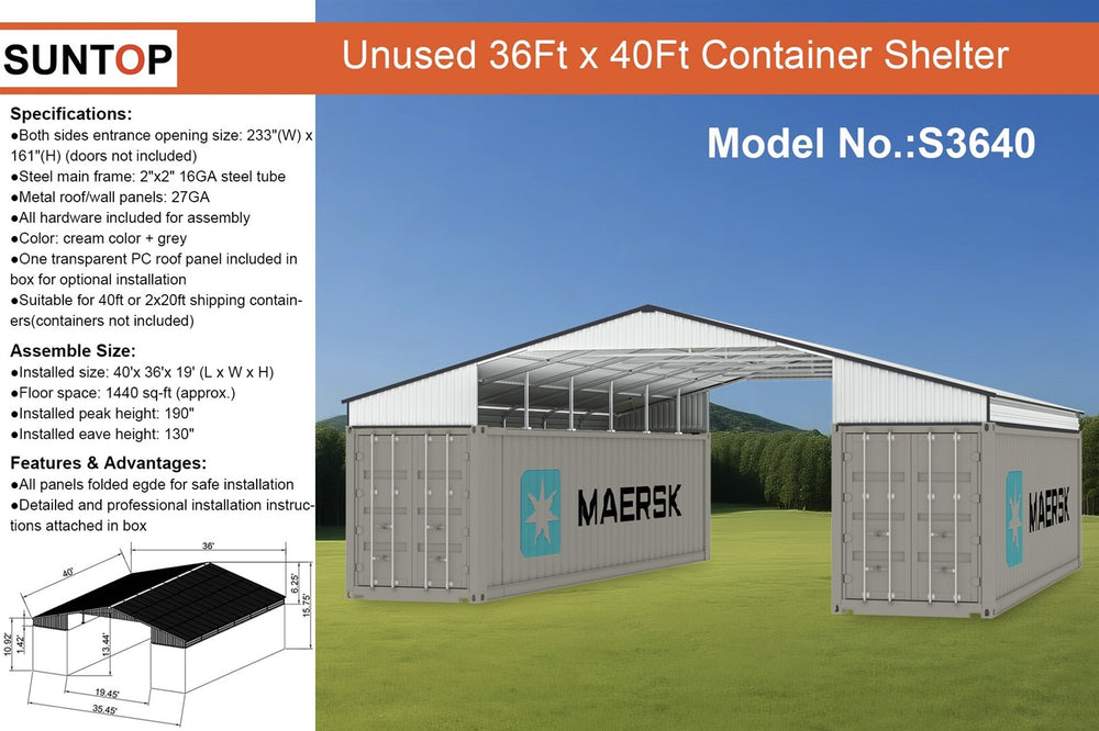 2026 Suntop S3640 36x40 ft Container Shelter