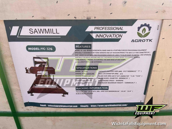 AGT YC-32G 32 in. Portable Sawmill
