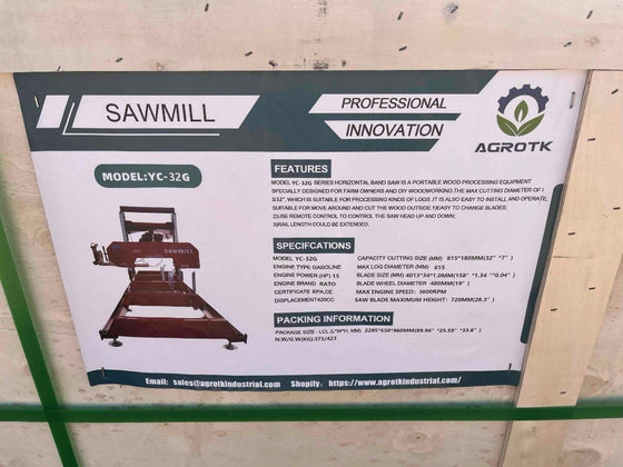 AGT YC-32G 32 in. Portable Sawmill