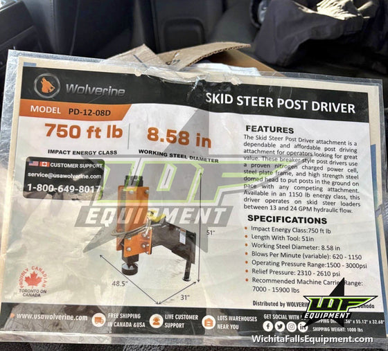 Wolverine PD-12-08D Skid Steer Post Driver specifications
